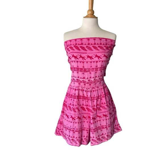Vintage Java Wraps Pink Batik Sleeveless Romper with Bow - Medium - Picture 5 of 10